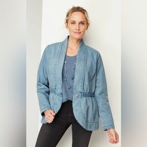 J.Jill Pure Jill Indigo Curved Hem Cotton Denim Jacket Coat Size LP